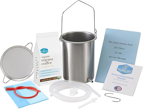 Purelife Coffee Enema Kit - Made in USA - All You Need - 2 QT USA Made Bucket - 1 lb Purelife Enema Coffee - Strainer