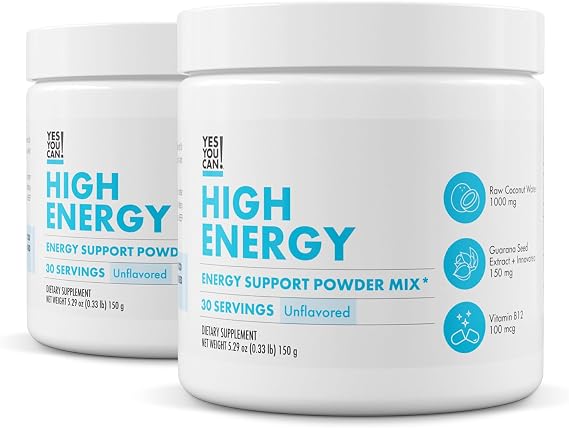 Yes You Can! Shake Booster High Energy Powder Drink Mix - Nutritional Drink with Raw Coconut, Natural Caffeine from Tea, Guarana Seed Extract, Vitamin B12, Alpha Lipoic Acid, 150g, 30 Servings- 2 Pack