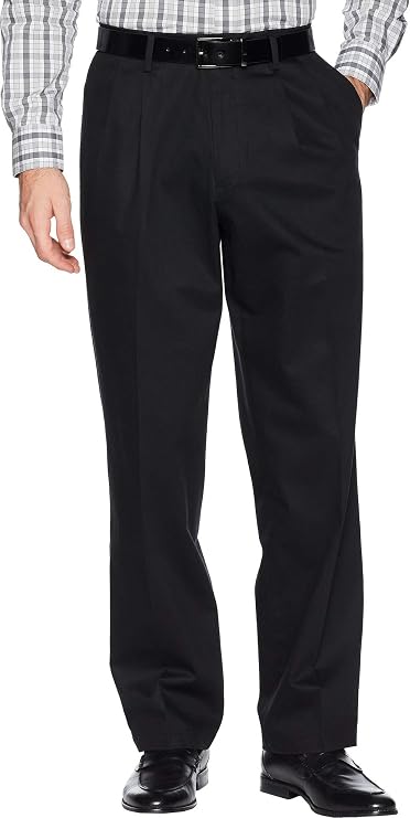 Dockers Men's Relaxed Fit Signature Khaki Lux Cotton Stretch Pants - Pleated, Black, 36W x 29L