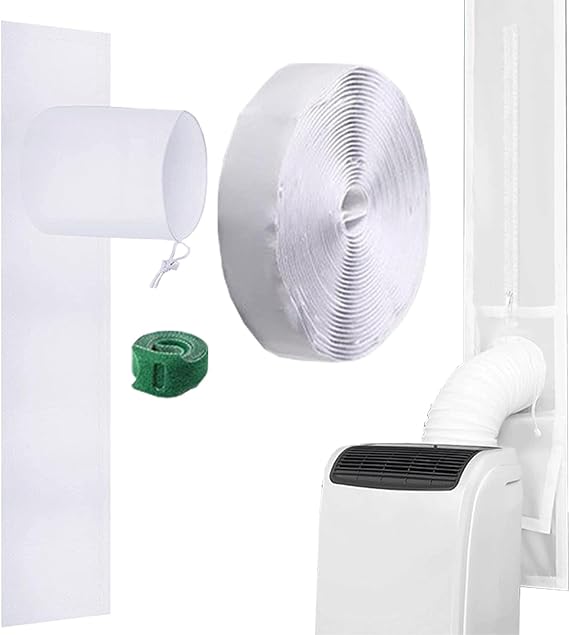 AC Window Vent Kit – Adjustable Seal System with Drawstring Closure | Weatherproofing Sleeve Barrier Easy Fit Design for 5.9 Inch Exhaust Hose Home Cooling Installation Solution
