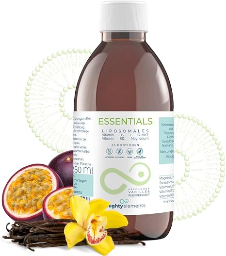 Mighty Elements Liposomal Vitamin D3 K2 B12 Magnesium Liquid 250 ml Vegan D3 130µg K2-MK7 200µg B12 100µg Magnesium 150mg 25 Servings High Bioavailability