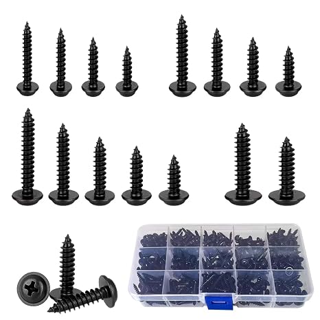 445 Pcs Phillips Pan Head Self Tapping Screws,Self Drilling Wood Screw Set | M3 M3.5 M4 M5 Black Screws Assortment Round Head Tapper Screw for Metal Plastic Wood