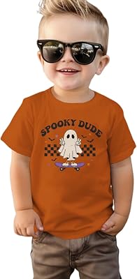 Toddler Halloween Shirt Baby Boy Cute Ghost Skateboarding Tees Kids Spooky Dude T-Shirt Funny Short Sleeve Tops
