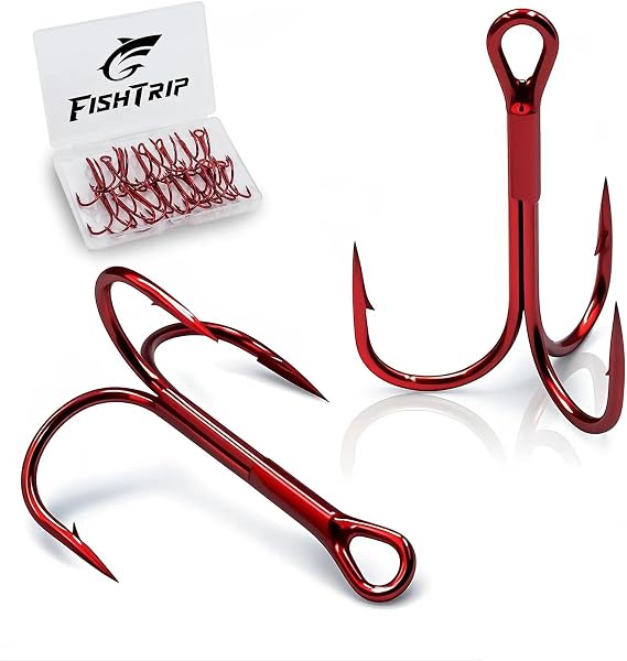 FishTrip Fishing Treble Hooks Red, 25pcs Triple Hooks High Carbon Steel Barbed Sharp, Replacement Fishing Hooks on Hard Lures for Freshwater Saltwater