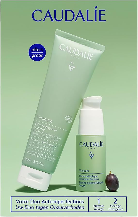 Caudalie Vinopure Akne Karşıtı Bakım Seti, Salisilik Serum 30ml + Temizleme Jeli 150ml