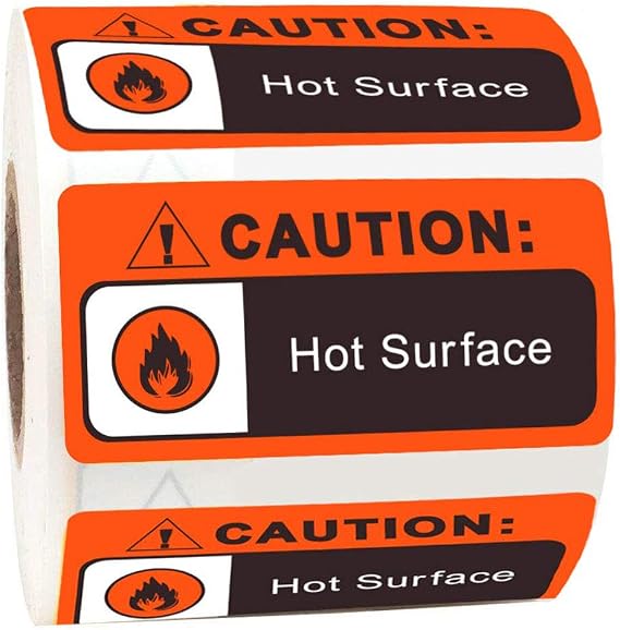 Warning Hot Surface Labels - Waterproof Caution Hot Surface Warning Stickers 1 x 2 Inch 500 Adhesive Stickers