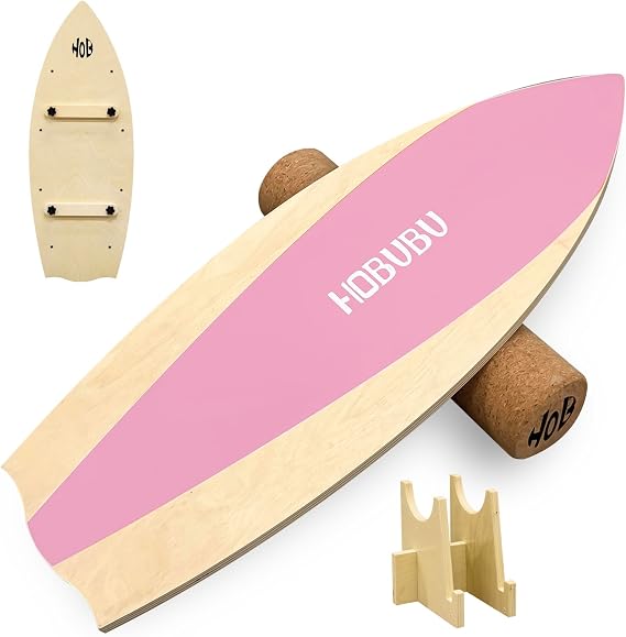 Balance Board Trainer, Wooden Balance Board with Cork Roller, Wooden Trainer Board for Beginners & Experts, Indoor Surfboard, Improved Stability and Core Strength