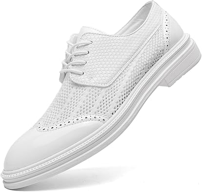 FOTN Mens Hollowed Mesh Brogue Formal Oxford Shoes Casual Lightweight Wingtip Business Dress Work Derby Shoes