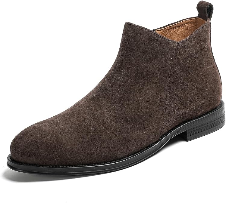 Men's Boots Genuine Leather Side Zip Plain Toe Leather Boots for Men Simple