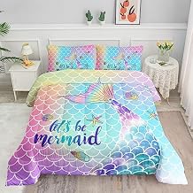 Bedding Comforter Set Rainbow Scales Mermaid Printed Pattern Bedding Set with 1 Comforter and 2 Pillowcases for Girls Bedroom All Season(Rainbow Scales Mermaid Twin), 68x86inches