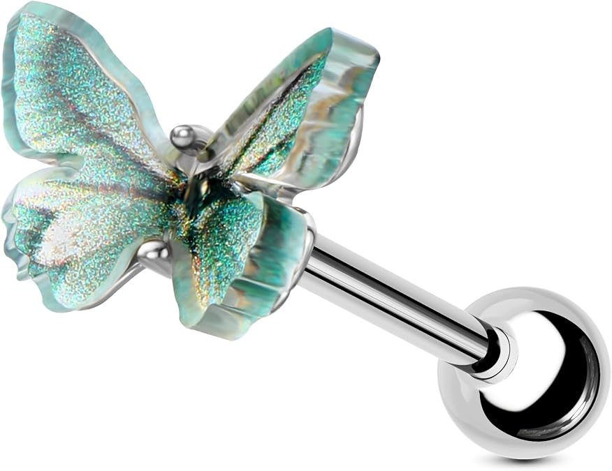 Jewseen Butterfly Helix Tragus Conch Lobe Cartilage Stud Earring 1.2 * 6mm