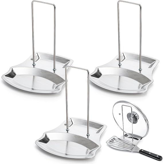 Lawei 3 Pack Lid and Spoon Rest - Pot Lid Holders Stainless Steel Pan Lid Organizer for Pots Pans Spoons