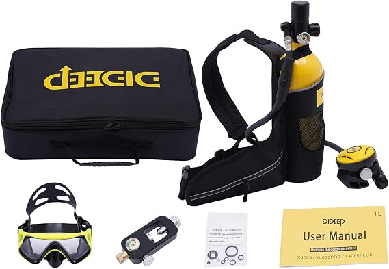 1L Scuba Diving Tank,Mini Diving Tank 15-20 Min Underwater Breath Device Portable Diving Oxygen Tank Kit, Refillable Oxygen Cylinders for Emergency Rescue Underwater Exploration