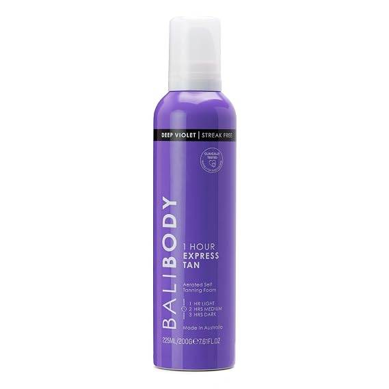 BALI BODY Deep Violet 1 Hour Express Self Tanner Fast-Acting, Weightless Self Tanner for Natural Bronze No-Transfer, Hydrating Quick Tan Mousse for Smooth, Radiant Skin