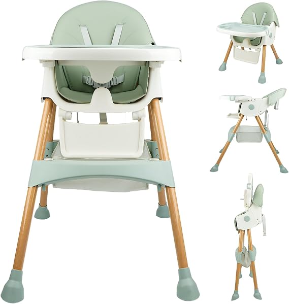 Baby High Chair Foldable Highchair, High Chairs for Babies and Toddlers Adjustable Height & Reclining Seat Detachable Double Tray, Ergonomic Feeding Portable Highchairs for Newborn 6 Months to 5 Years