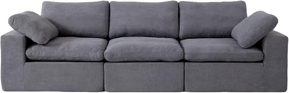 Gecheer Chenille Fabric Upholstered Sofa, Oversized 3-Seater Couch with Double Plush Cushions, Grey Perfect for Living Rooms, Bedrooms, Gardens, Terraces