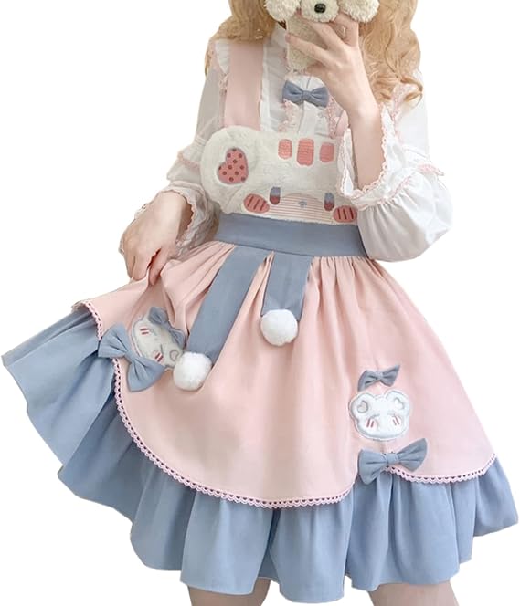 Teens Japanese Kawaii Lolita Costume Plush Cute Bear Suspender Dress Sweet High Waist Princess Party Dresses