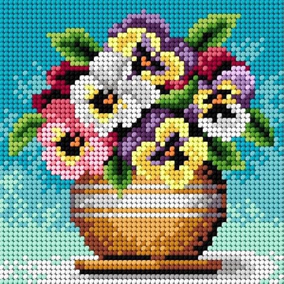 Wizardi Gobelin Canvas for halfstitch Without Yarn Bouquet of Pansies 2250D Orchidea