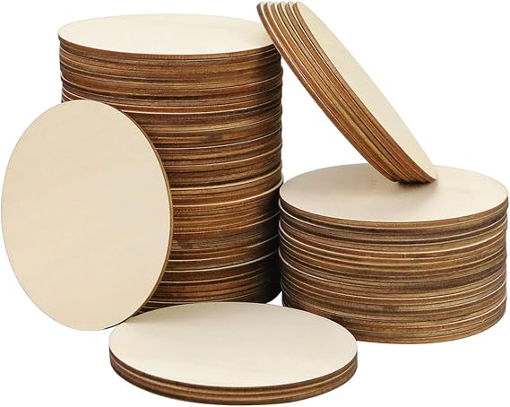 80 Pieces 4 Inch Unfinished Wood Circles Rounds Wooden Cutouts for Crafts, Door Design, Christmas Decorations, Coasters and DIY Home Decor