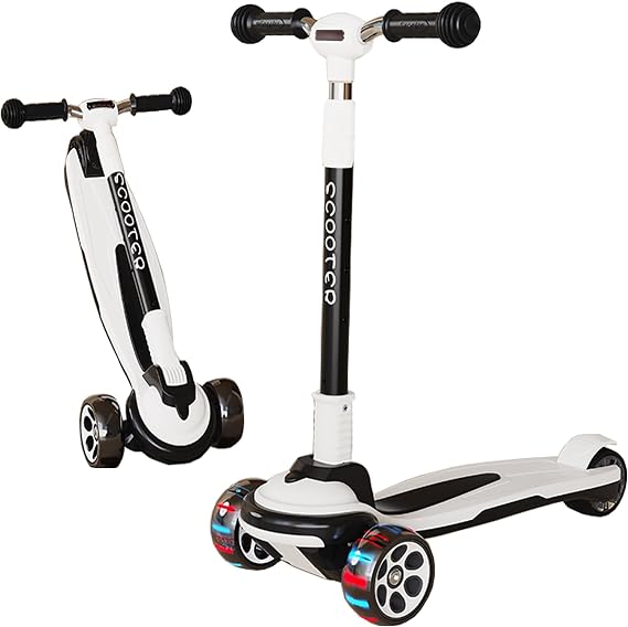 Kick Scooter for Kids Ages 3-12, 5 Adjustable Height Foldable Scooter with 3 LED Light Wheels, Outdoor Activities for Toddlers Boys Girls, Max Load up to 165 lbs