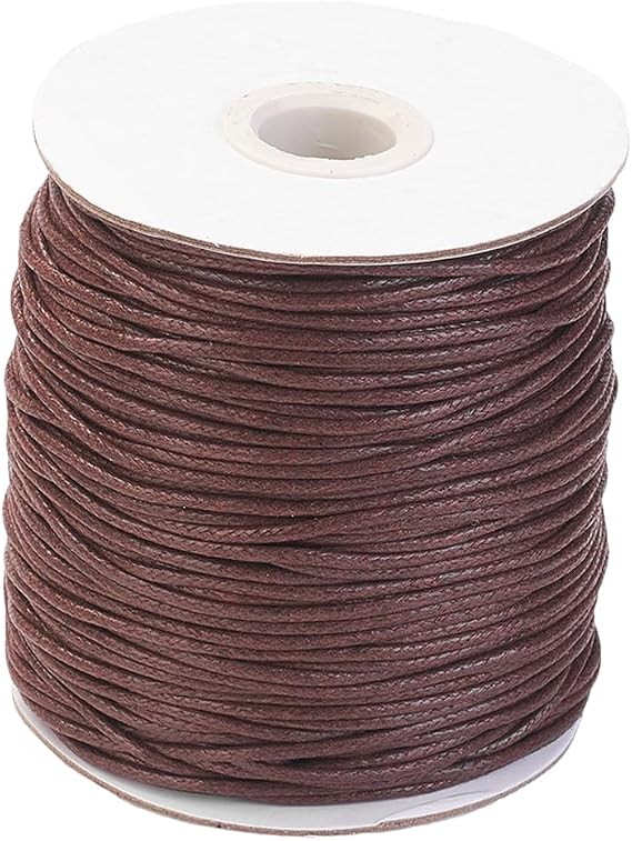 1.5MM Brown Wax Cord Waxed Cotton Thread Round Smooth Soft Bracelet Beading String Cords Bulk Rolls with Spool for Jewelry Making Sewing Crafts Necklace Anklet Decorations Macrame Supply