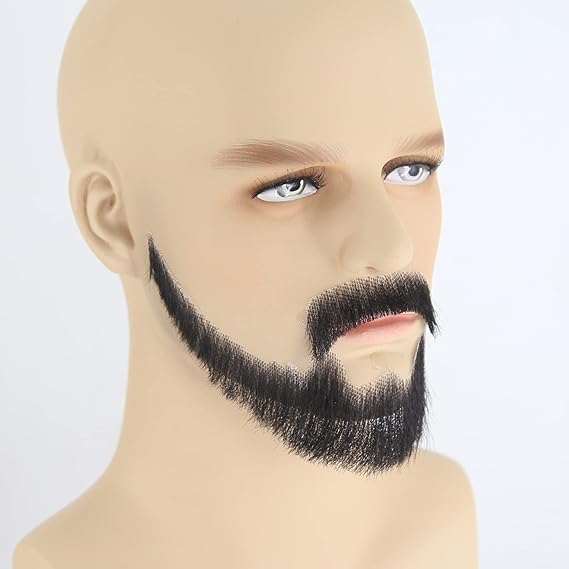 Face Beard Extension Human Hair Mustache Black Costume Fake Beard for Adults Men Realistic Makeup Lace Invisible False Beards (Black, Beard 6)
