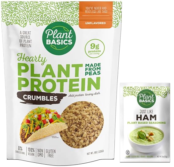 Plant Basics - Hearty Plant Protein - Unflavored Crumbles, 1 lb - Plant Based Seasoning, Just Like Ham, 2 Ounce - Non-GMO, Gluten Free, Vegan