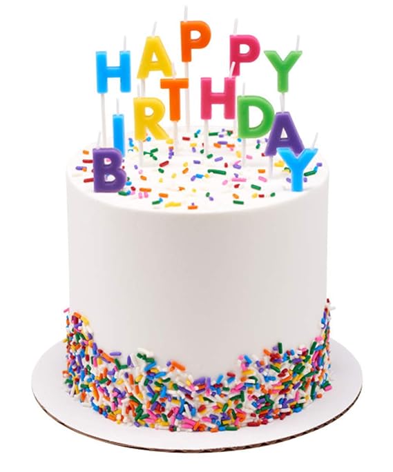 White Blue Yellow Red Green Orange Rainbow Semi-Sweet Edible Confetti Cake Decorations Sprinkles Desert Jimmies Toppers with Happy Birthday Candle