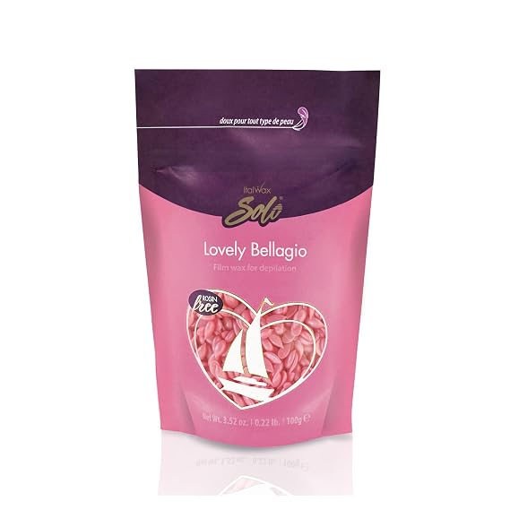 Italwax Solo Lovely Bellagio - 100g / 3,52 oz - Hard wax beads for hair removal - Glossy pink color -Scent free semy-creamy synthetic formulation - For alla skin type - Face, armpit and bikini area