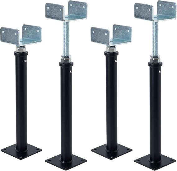 4 Pack U-Shaped Floor Jack, Heavy Duty Adjustable Steel Telepost with U-Head for 4x2, 4x4, 4x6 Joists, 38-48 cm (15-19 Inch) Adjustment Range, Screw Jack Post for Beam Support & Leveling