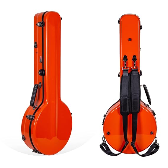 Crossrock Deluxe Fiberglass Case Fits for 5-String Resonator Banjo with Removable Shoulder Straps-Orange(CRF2020BJOR)