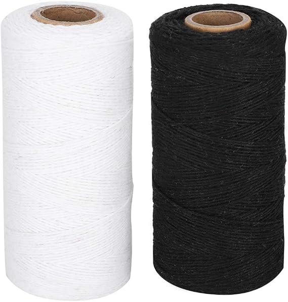 2PCS Weaving Thread, 8/4 Warp Weaving Yarn, 250M Sewing Thread, Embroidery Machine Thread, Cotton Spinning for DIY Carpet Tapestry Rug Blanket (Black&White)