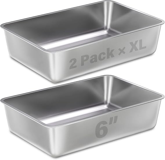 Stainless Steel Litter Box 2 Pack, Extra Large Metal Cat Litter Box