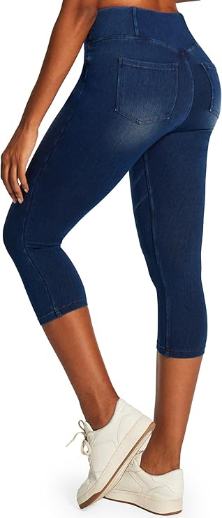 Heathyoga Capri Jeans for Women Stretchy Pull On Jeggings for Women Denim Jean Capris Pants Capri Leggings with Pockets