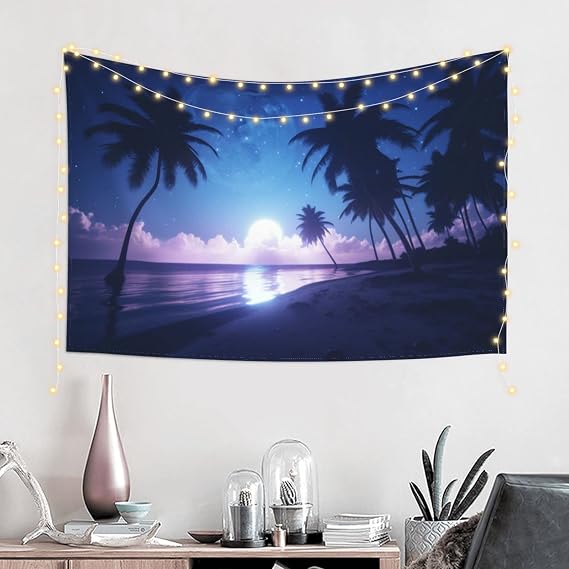 Baxozud Rising Moon on the Sea Tapestry Psychedelic Tapestry Wall hanging Bedding Tapestry