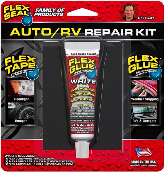 Flex Seal Auto/RV Repair Kit, Super Strong, Waterproof, Rubberized, UV Resistant, Car, Truck, Motorcycle, Seal and Patch, Bond and Repair, Quick Fix for Rips and Tears