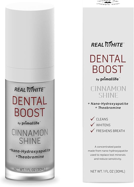 Primal Life Organic Real White Dental Boost Natural, Organic Teeth Whitener Peroxide Free Nano-Hydroxyapatite Paste (Cinnamon)