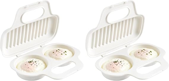 Microwave Egg Poacher BPA-Free by Dependable Industries Inc. Essentials Quick & Easy 2-Cavity Egg Cooker for Perfect Poached Eggs in Minutes Dishwasher & Microwave Safe (Pack of 2)