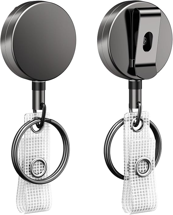 Uniclife 2 Pack Heavy Duty Retractable Badge Reel Badge Holder Keychain