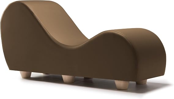 Liberator Chaise Lounge Yoga Chair - Premium Faux Leather w/Maple Wood Feet, Taupe
