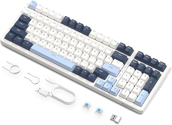 ATTACK SHARK K8 Wireless Mechanical Keyboard, Trip-Mode BT5.0/2.4G/Wired Gaming Keyboard 100 Keys Hot Swappable Blue Switches Gasket RGB Keyboard with Number Pad for PC Gamers/Mac/Windows