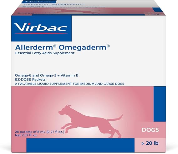 Virbac ALLERDERM OMEGADERM Essential Fatty Acids Supplement - Omega 3, Omega 6, Vitamin E Supplement | Allergy Support for Medium/Large Dogs 28 Daily doses
