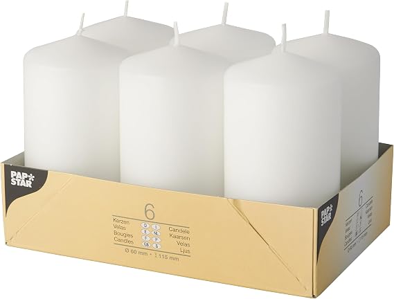 PAPSTAR Pillar Candles White 60 x 115 mm (Pack of 6)