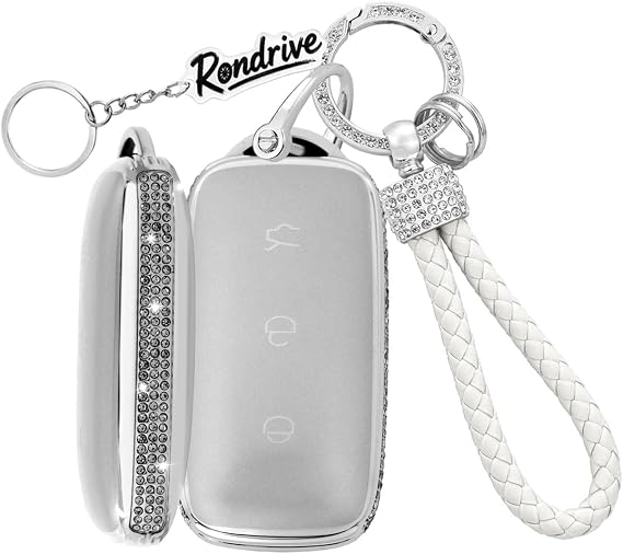 Compatible with Geely EX5 Starray EM-i 2025 2026 Key Shell, Rhinestones Car Key Cover, TPU Key Case, Key Ring, Key Housing, 3-Button-A Silver