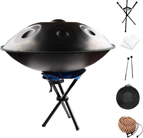 Handpan Drum, 432Hz/440Hz Steel Handpan Drum Instrument with Soft Bag, 22 Inch 9/10/12 Notes Percussion Drum Instrument for Sound Healing (Size : 440Hz, Color : Black_9 Notes)