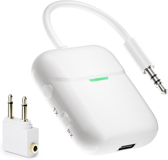 Nulaxy Air in-Flight Bluetooth Wireless Audio Transmitter Receiver for up to 2 AirPods & Wireless Headphones, Bluetooth Adapter for All 3.5mm Jacks on Airplanes, Gym Equipment, TVs & Gaming Consoles
