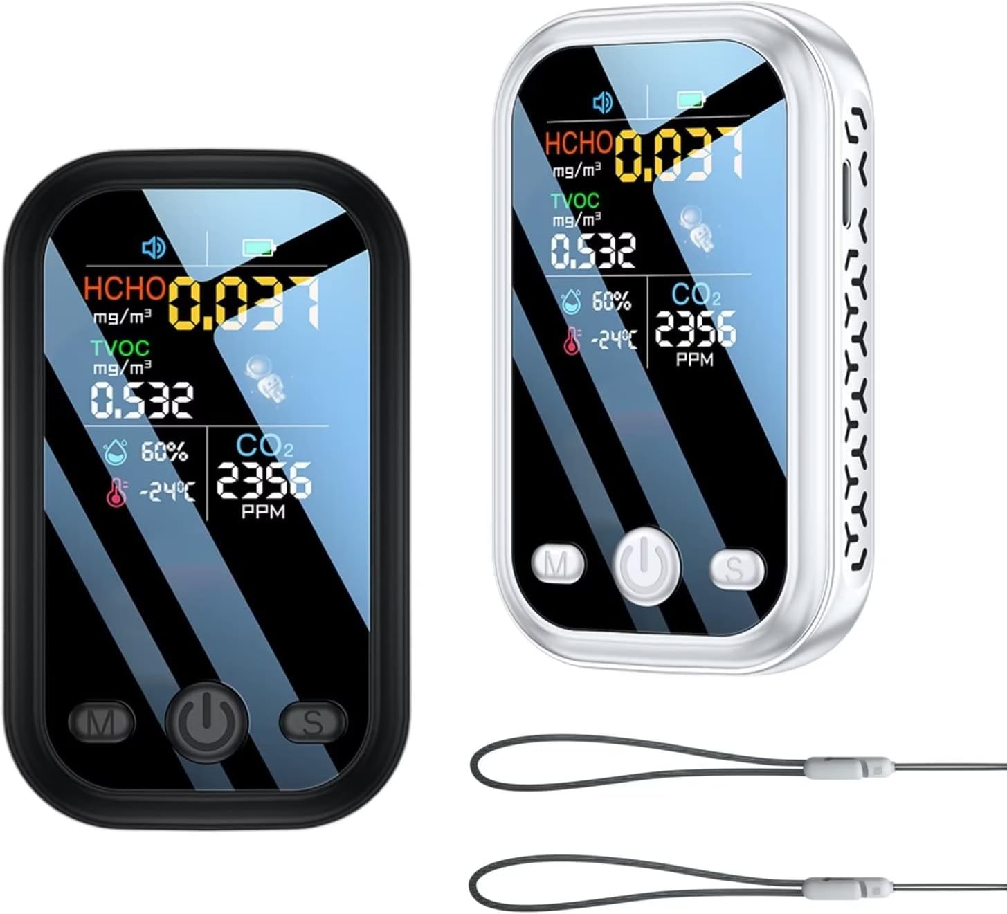 2-Pack Portable Mini CO2 Detector with Temperature and Humidity Monitor - Digital Air Quality Meter for Home, Indoor, Travel - Carbon Dioxide Detector by Aiment