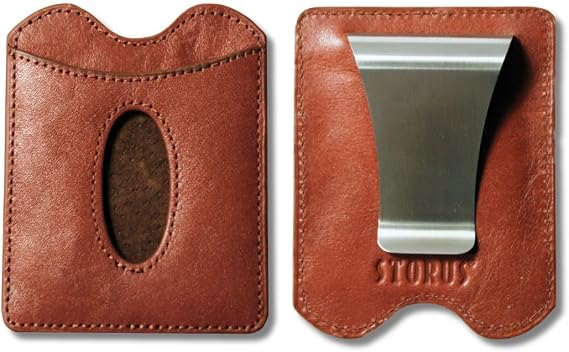 Smart Money Clip Leather, Double-Sided Card Holder Money Clip Wallet made of Fine Italian Tanned Leather, Slim MInimalist Compact Pocket Wallet for Men, Gift with Engraving Option - Cognac Brown