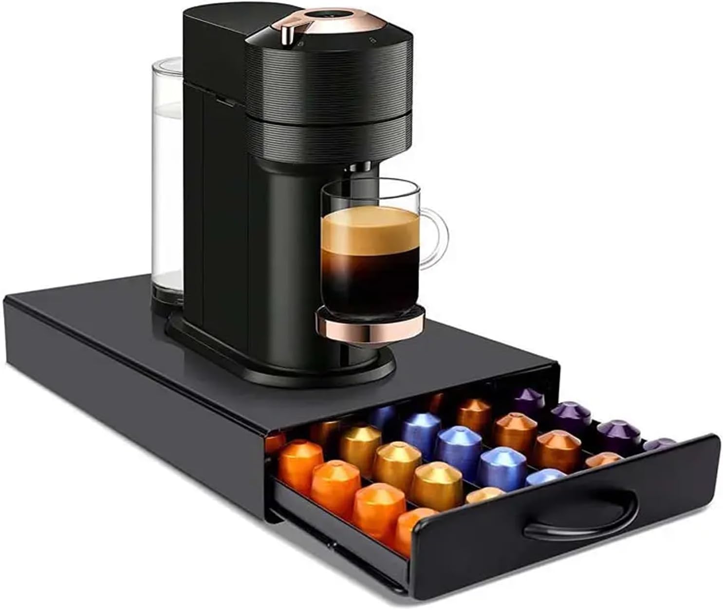Coffee Pod Holder, 50-Capsule Coffee Pod Drawer Organizer for Dolce GustoNES-pressoVertuoline Capsule, Coffee Machine Compatible Steel Storage Holder for Nespresso Original Pods