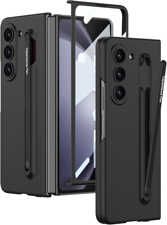 Case for Samsung Galaxy Z Fold 5 with S Pen & S Pen Holder and Built-in Screen Protector,Shockproof Anti Fingerprint Protective Fold 5 S Pen Case Slim Cover for Z Fold 5 (Black + Black Pen)